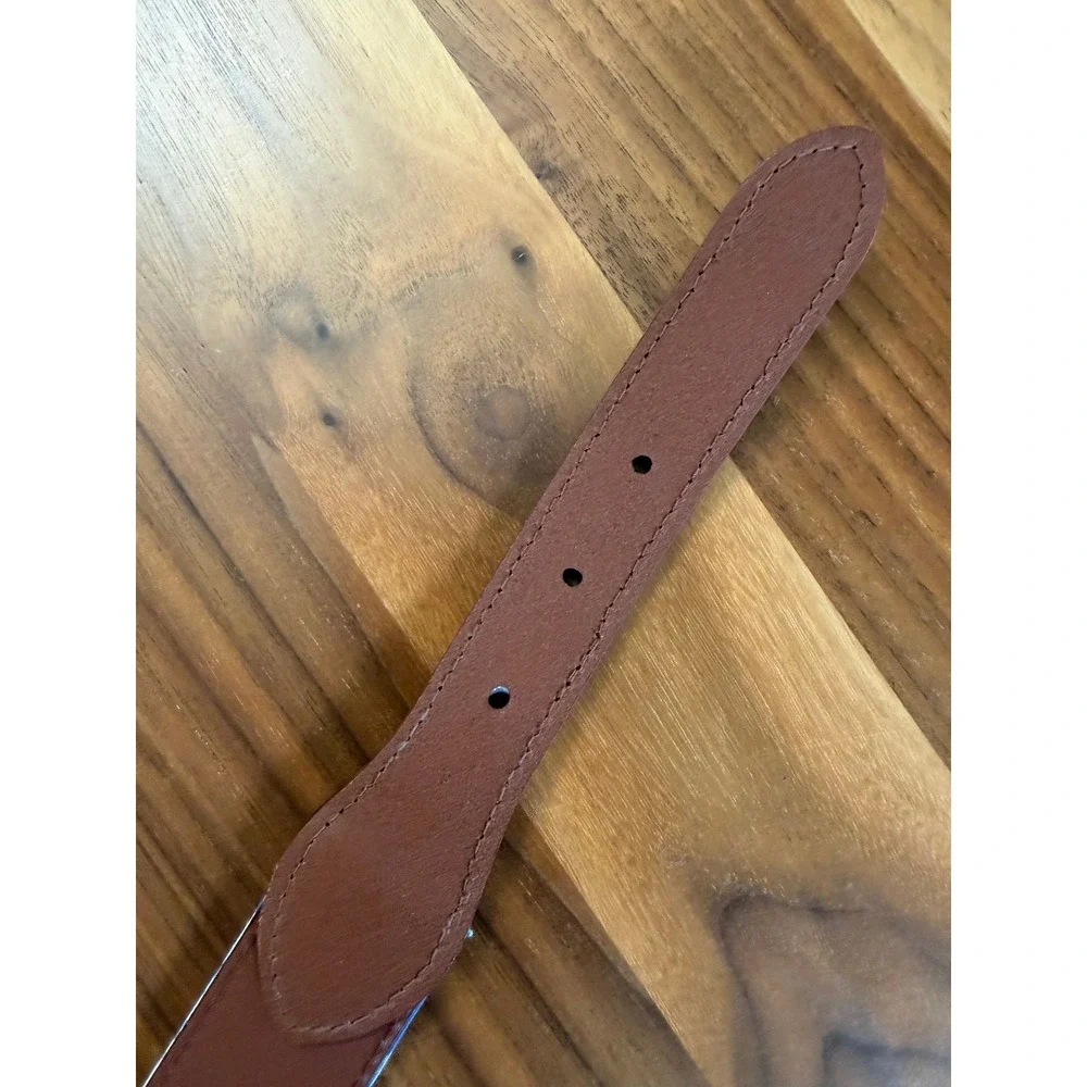 Brooks Brothers Plaid Cotton Leather Belt Medium Blue Pink Yellow Preppy